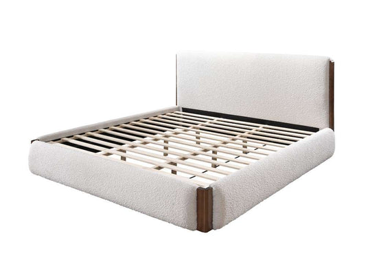ACME Furniture - Sandro Queen Bed - White Boucle & Walnut - BD02470Q veiw 5