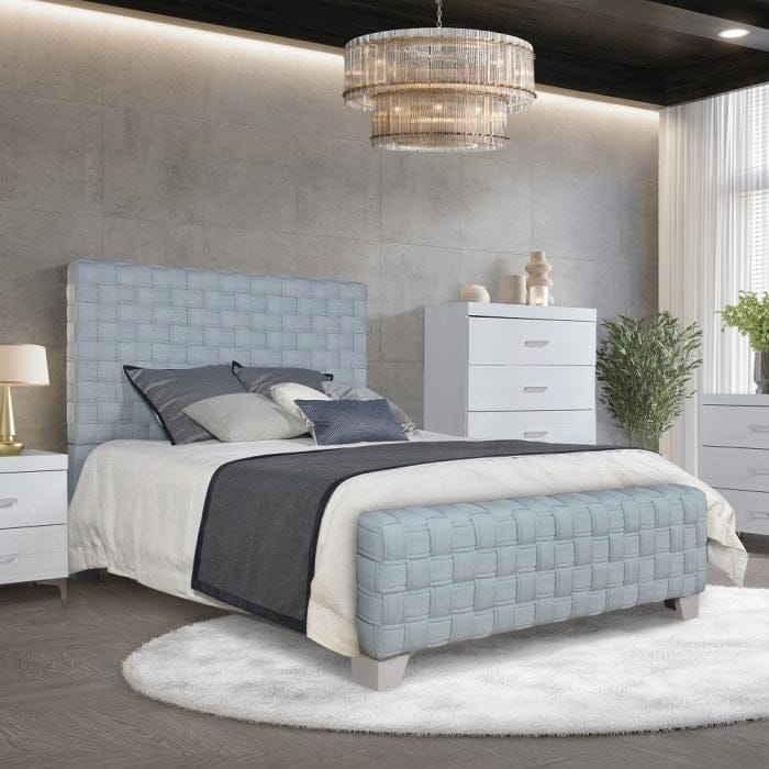 ACME Furniture - Saree Eastern King Bed - Light Teal Chenille & Gray Finish - BD02352EK view 3