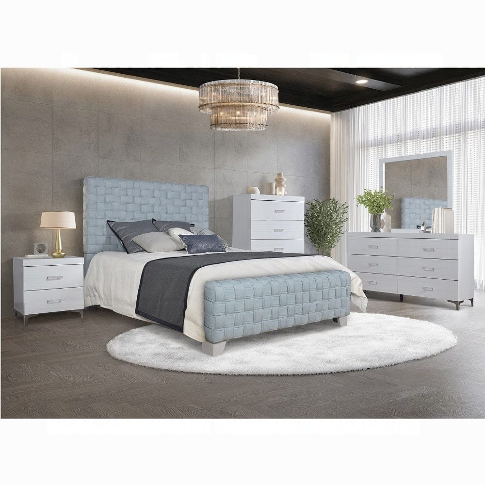 ACME Furniture - Saree Eastern King Bed - Light Teal Chenille & Gray Finish - BD02352EK view 4