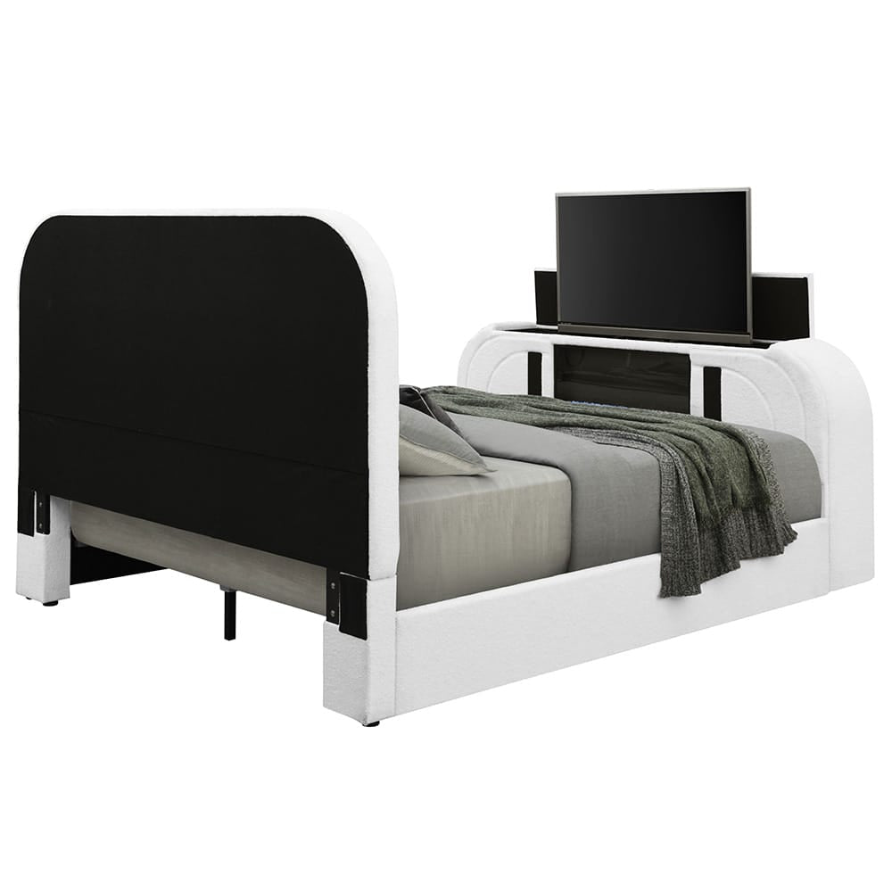ACME Furniture - Shelyn - EK Bed w/LED, TV Cabinet, Fireplace & Bluetooth - White Teddy Sherpa & Chrome  - BD04751EK view 4