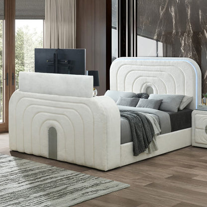 ACME Furniture - Shelyn - EK Bed w/LED, TV Cabinet, Fireplace & Bluetooth - White Teddy Sherpa & Chrome  - BD04751EK view 7