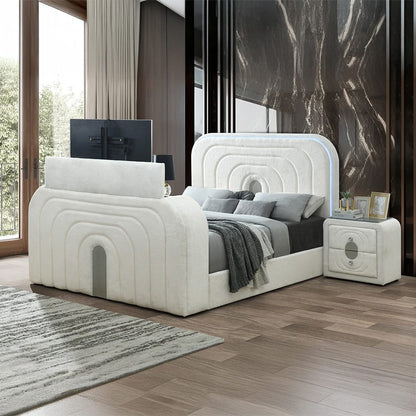 ACME Furniture - Shelyn - EK Bed w/LED, TV Cabinet, Fireplace & Bluetooth - White Teddy Sherpa & Chrome  - BD04751EK view 8