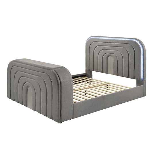 ACME Furniture - Shelyn - EK Bed w/Led, TV Stand, Fireplace & Bluetooth - Gray Teddy Sherpa & Chrome  - BD05651EK view 1