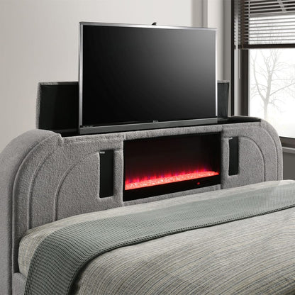 ACME Furniture - Shelyn - EK Bed w/Led, TV Stand, Fireplace & Bluetooth - Gray Teddy Sherpa & Chrome  - BD05651EK view 4