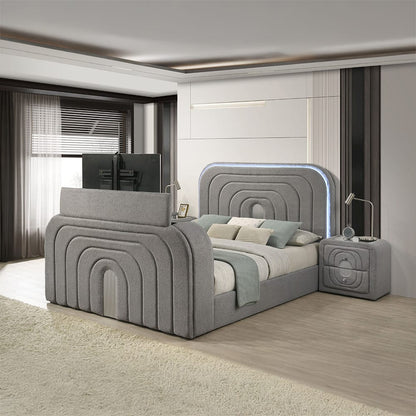 ACME Furniture - Shelyn - EK Bed w/Led, TV Stand, Fireplace & Bluetooth - Gray Teddy Sherpa & Chrome  - BD05651EK view 7