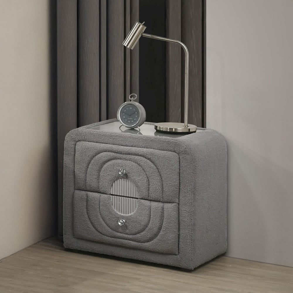 ACME Furniture - Shelyn - Nightstand - Gray Teddy Sherpa & Chrome  - BD05653 view 6