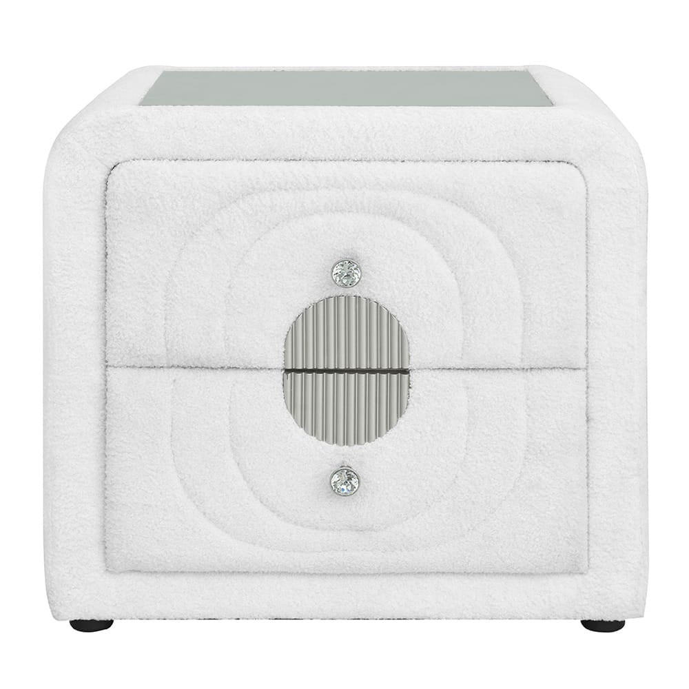 ACME Furniture - Shelyn - Nightstand - White Teddy Sherpa & Chrome  - BD04753 view 2