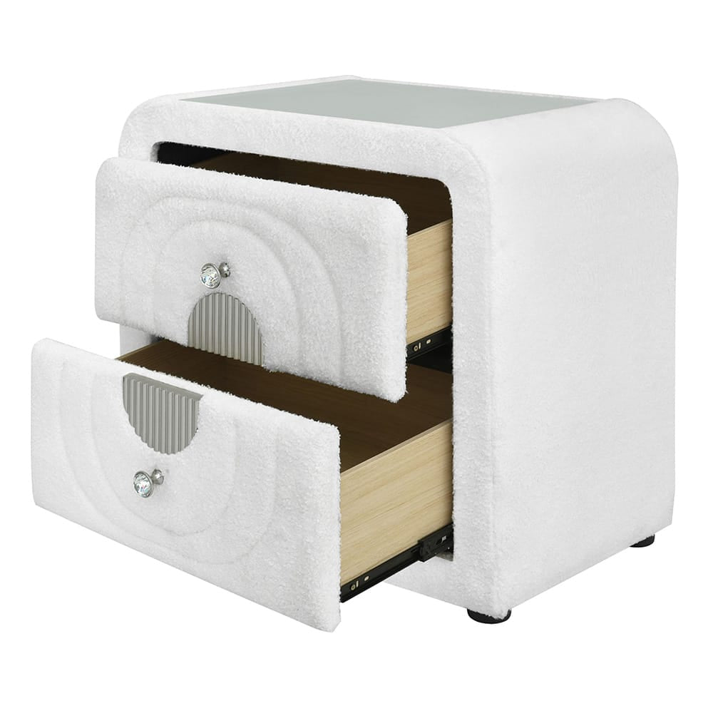 ACME Furniture - Shelyn - Nightstand - White Teddy Sherpa & Chrome  - BD04753 view 4