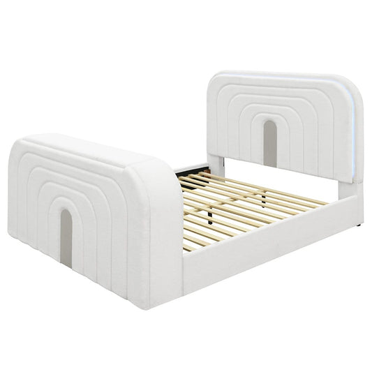 ACME Furniture - Shelyn - Queen Bed w/LED, TV Cabinet, Fireplace & Bluetooth - White Teddy Sherpa & Chrome  - BD04752Q view 1