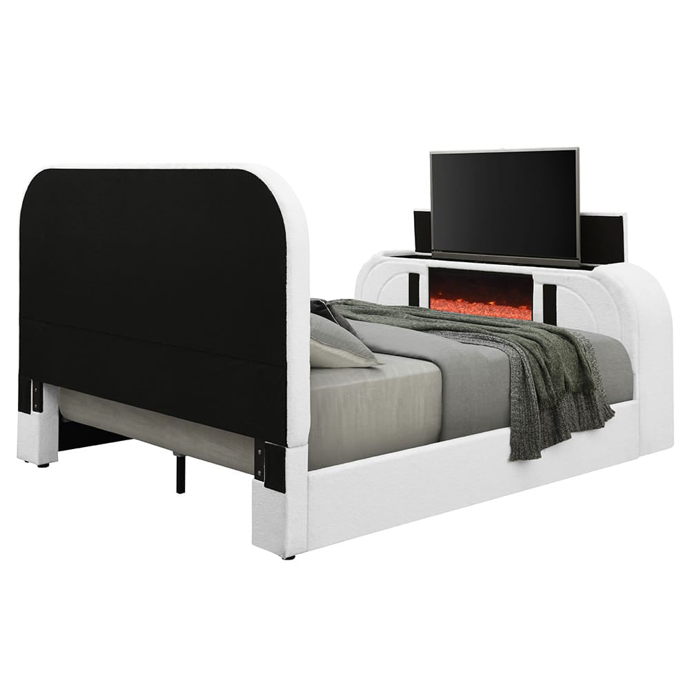 ACME Furniture - Shelyn - Queen Bed w/LED, TV Cabinet, Fireplace & Bluetooth - White Teddy Sherpa & Chrome  - BD04752Q view 4