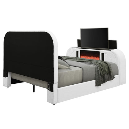ACME Furniture - Shelyn - Queen Bed w/LED, TV Cabinet, Fireplace & Bluetooth - White Teddy Sherpa & Chrome  - BD04752Q view 4