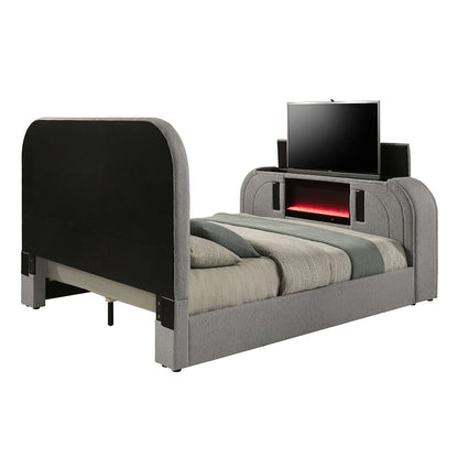 ACME Furniture - Shelyn - Queen Bed w/Led, TV Stand, Fireplace & Bluetooth - Gray Teddy Sherpa & Chrome  - BD05652Q view 2