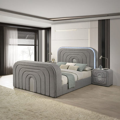 ACME Furniture - Shelyn - Queen Bed w/Led, TV Stand, Fireplace & Bluetooth - Gray Teddy Sherpa & Chrome  - BD05652Q view 5
