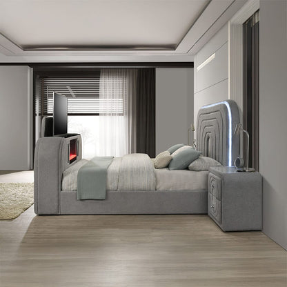 ACME Furniture - Shelyn - Queen Bed w/Led, TV Stand, Fireplace & Bluetooth - Gray Teddy Sherpa & Chrome  - BD05652Q view 7