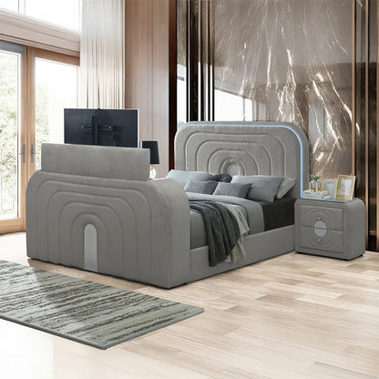 ACME Furniture - Shelyn - Queen Bed w/Led, TV Stand, Fireplace & Bluetooth - Gray Teddy Sherpa & Chrome  - BD05652Q view 8