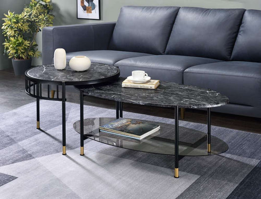 ACME Furniture - Silas Nesting Coffee Table Set - Engineering Stone Top & Black - LV01088 veiw 1
