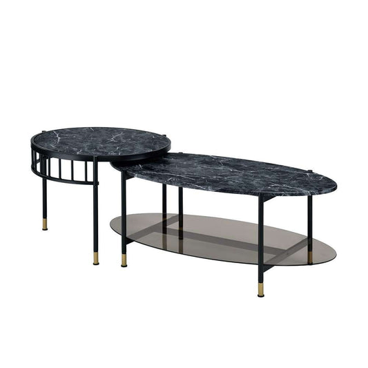 ACME Furniture - Silas Nesting Coffee Table Set - Engineering Stone Top & Black - LV01088 veiw 2