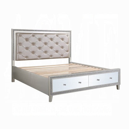 ACME Furniture - Sliverfluff Eastern King Bed w/Storage & LED - Synthetic Leather & Champagne - BD00241EK view 1
