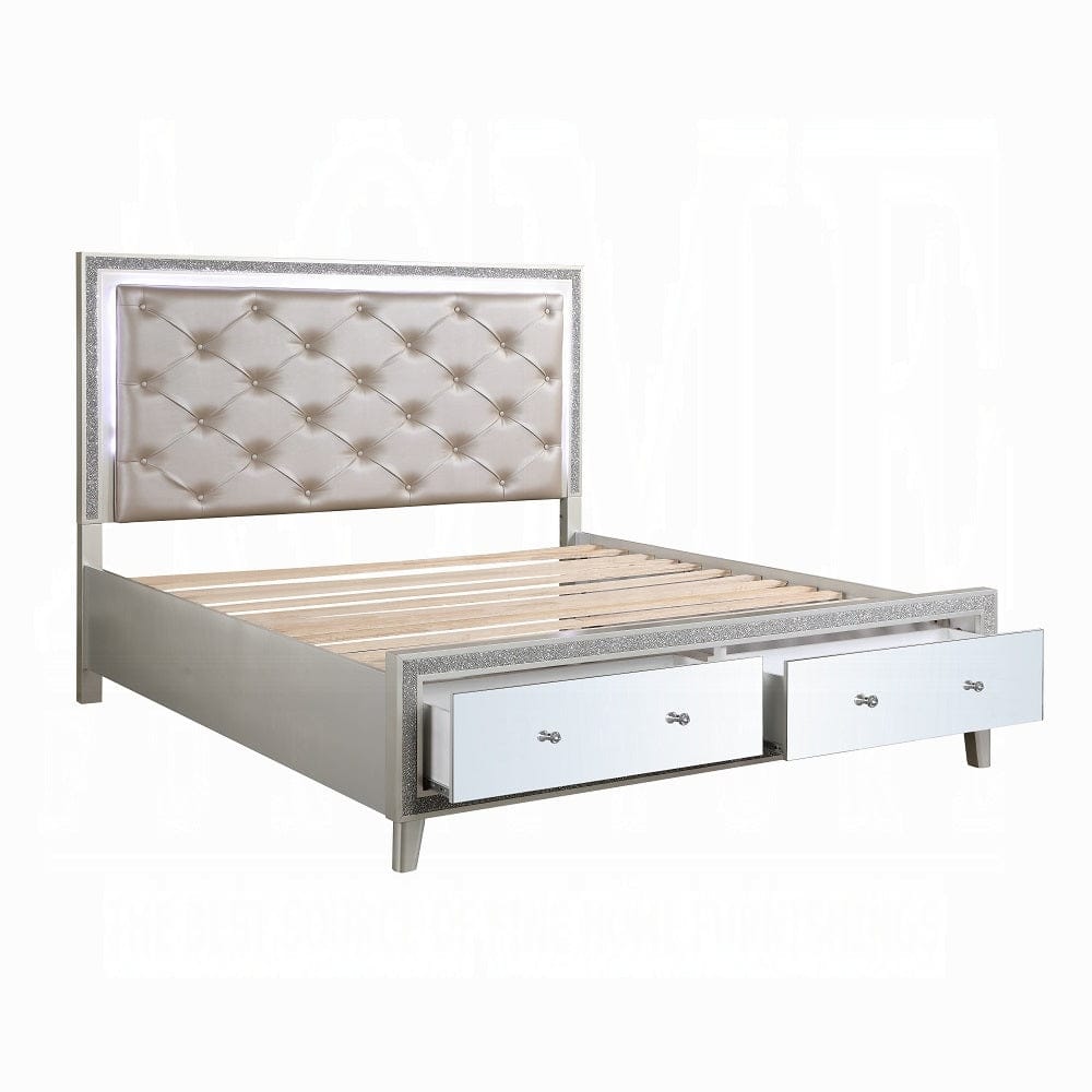ACME Furniture - Sliverfluff Eastern King Bed w/Storage & LED - Synthetic Leather & Champagne - BD00241EK view 5