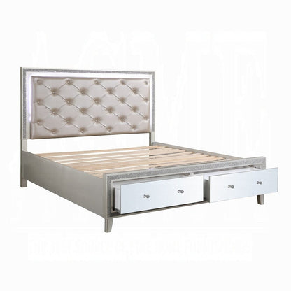 ACME Furniture - Sliverfluff Eastern King Bed w/Storage & LED - Synthetic Leather & Champagne - BD00241EK view 5