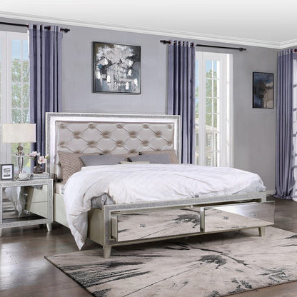 ACME Furniture - Sliverfluff Eastern King Bed w/Storage & LED - Synthetic Leather & Champagne - BD00241EK view 7