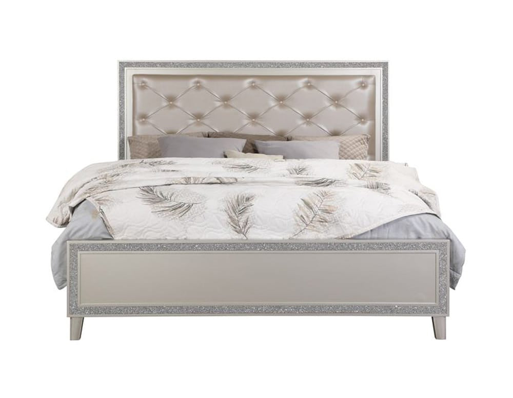 ACME Furniture - Sliverfluff - Queen Bed w/LED - Synthetic Leather & Champagne Finish - BD00239Q view 2