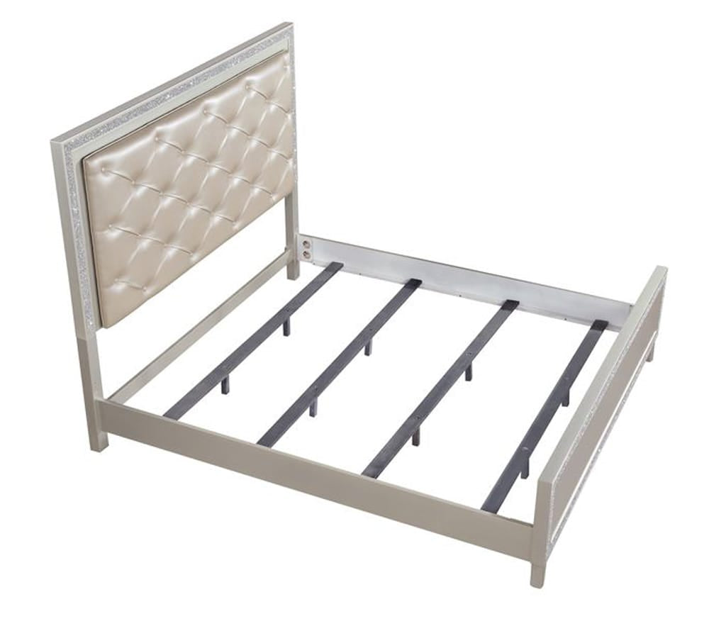 ACME Furniture - Sliverfluff - Queen Bed w/LED - Synthetic Leather & Champagne Finish - BD00239Q view 5
