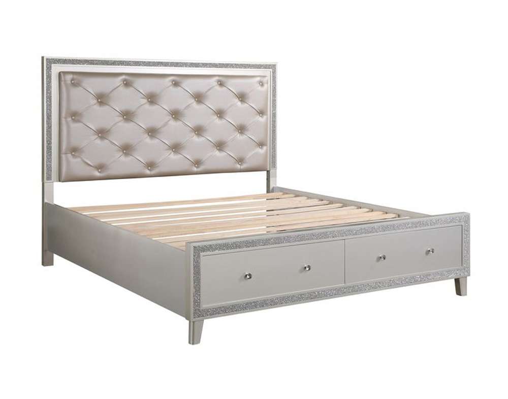 ACME Furniture - Sliverfluff Queen Bed w/Storage & LED - Synthetic Leather & Champagne - BD00242Q veiw 1