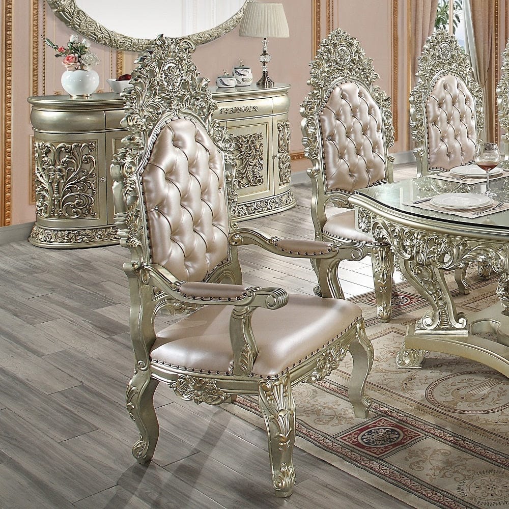 ACME Furniture - Sorina Arm Chair (Set of 2) - Synthetic Leather & Antique Gold - DN01210 view 7