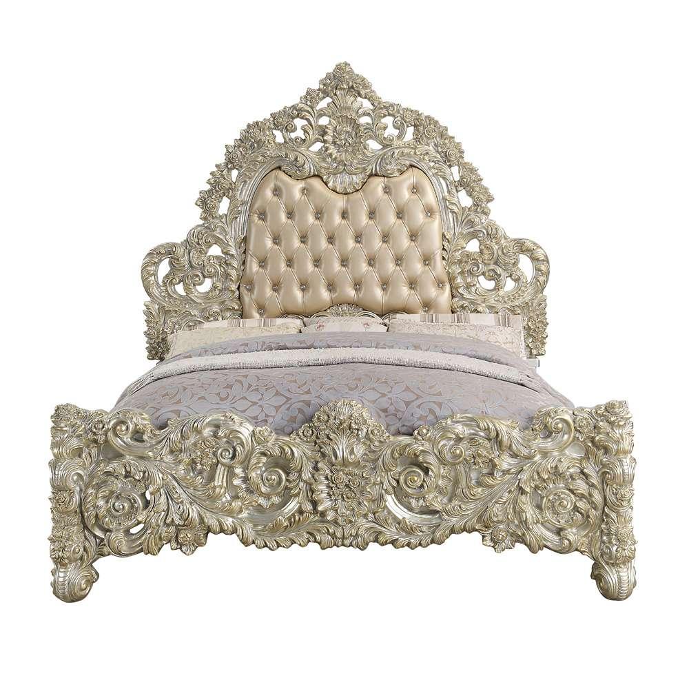 ACME Furniture - Sorina Eastern King Bed - Synthetic Leather & Antique Gold - BD01241EK veiw 2
