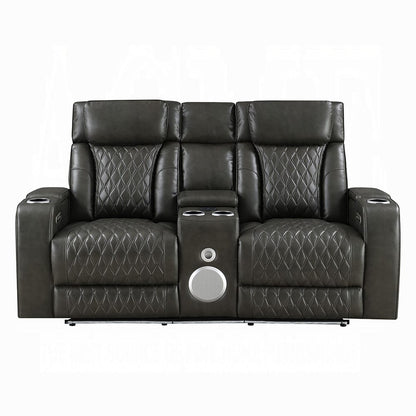 ACME Furniture - Taddeo - Power Motion Loveseat w/Console , Speaker, USB, Wireless Chaeger & LED  - Dark Gray Synthetic Leather  - LV06231 view 1