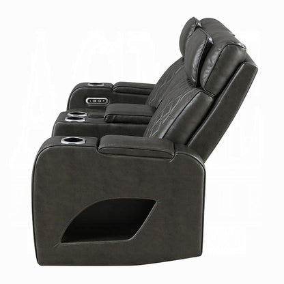 ACME Furniture - Taddeo - Power Motion Loveseat w/Console , Speaker, USB, Wireless Chaeger & LED  - Dark Gray Synthetic Leather  - LV06231 view 3