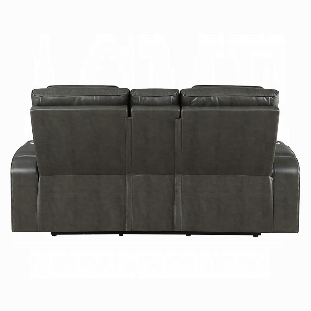 ACME Furniture - Taddeo - Power Motion Loveseat w/Console , Speaker, USB, Wireless Chaeger & LED  - Dark Gray Synthetic Leather  - LV06231 view 4