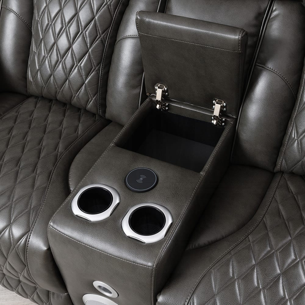 ACME Furniture - Taddeo - Power Motion Loveseat w/Console , Speaker, USB, Wireless Chaeger & LED  - Dark Gray Synthetic Leather  - LV06231 view 5