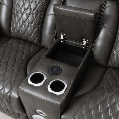 ACME Furniture - Taddeo - Power Motion Loveseat w/Console , Speaker, USB, Wireless Chaeger & LED  - Dark Gray Synthetic Leather  - LV06231 view 5