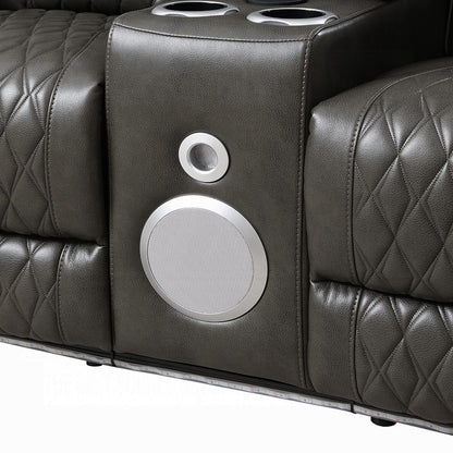 ACME Furniture - Taddeo - Power Motion Loveseat w/Console , Speaker, USB, Wireless Chaeger & LED  - Dark Gray Synthetic Leather  - LV06231 view 6