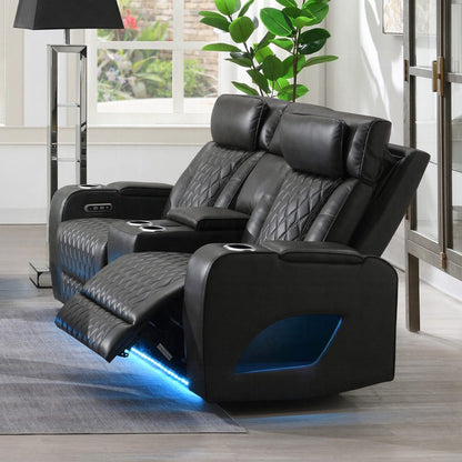 ACME Furniture - Taddeo - Power Motion Loveseat w/Console , Speaker, USB, Wireless Chaeger & LED  - Dark Gray Synthetic Leather  - LV06231 view 7
