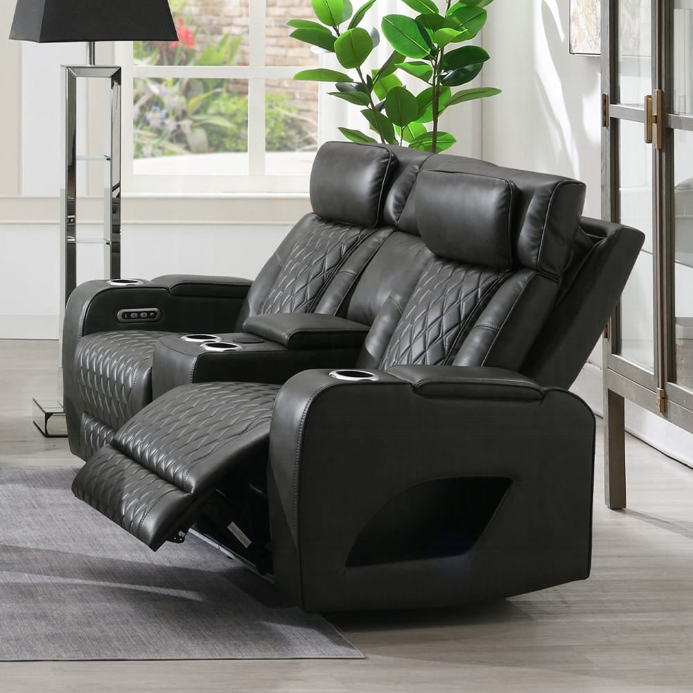 ACME Furniture - Taddeo - Power Motion Loveseat w/Console , Speaker, USB, Wireless Chaeger & LED  - Dark Gray Synthetic Leather  - LV06231 view 8