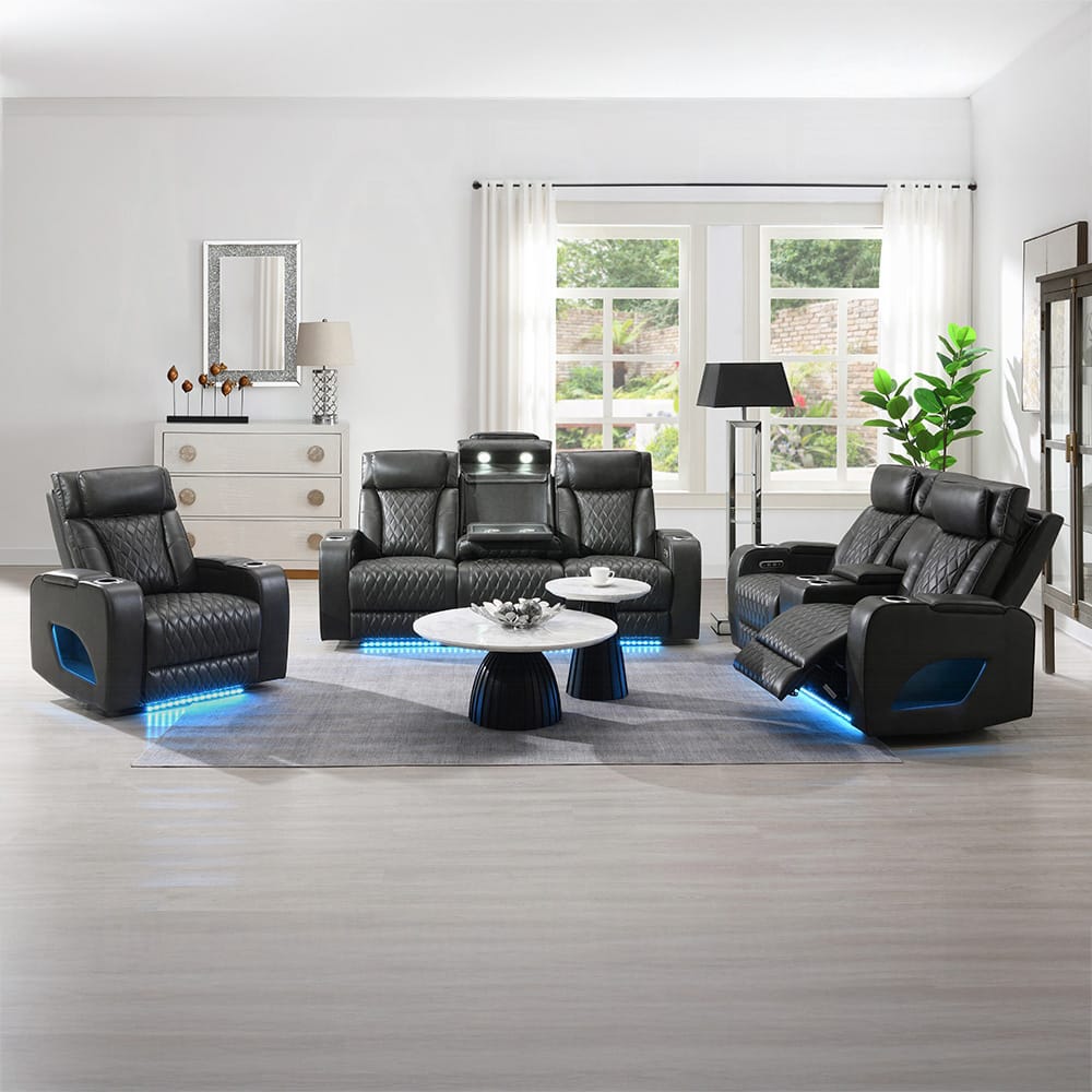 ACME Furniture - Taddeo - Power Motion Loveseat w/Console , Speaker, USB, Wireless Chaeger & LED  - Dark Gray Synthetic Leather  - LV06231 view 10