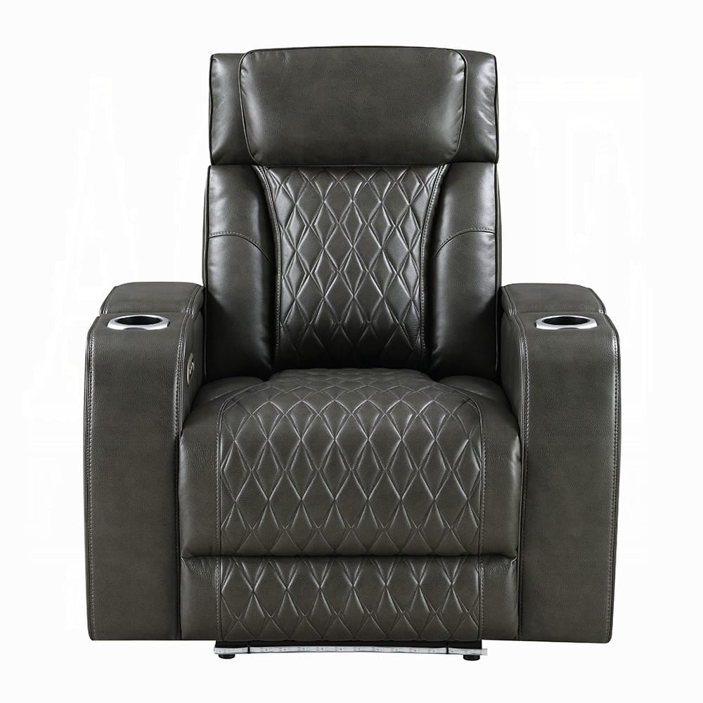 ACME Furniture - Taddeo - Power Motion Recliner w/Power Headrest, USB, Wireless Chaeger & LED  - Dark Gray Synthetic Leather  - LV06232 view 1