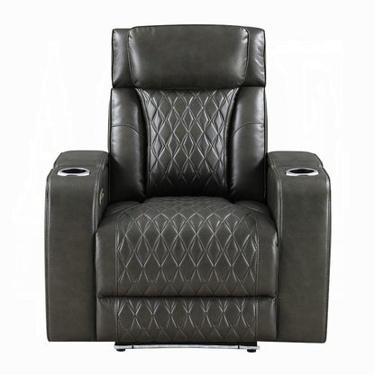 ACME Furniture - Taddeo - Power Motion Recliner w/Power Headrest, USB, Wireless Chaeger & LED  - Dark Gray Synthetic Leather  - LV06232 view 1