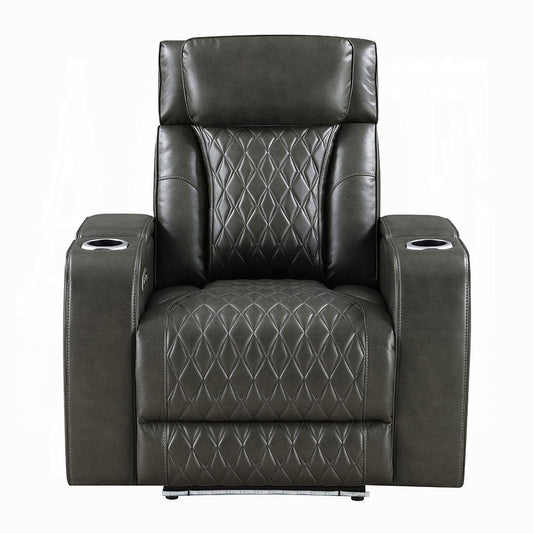 ACME Furniture - Taddeo - Power Motion Recliner w/Power Headrest, USB, Wireless Chaeger & LED  - Dark Gray Synthetic Leather  - LV06232 view 1