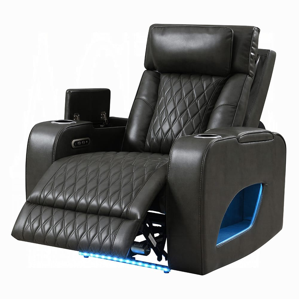 ACME Furniture - Taddeo - Power Motion Recliner w/Power Headrest, USB, Wireless Chaeger & LED  - Dark Gray Synthetic Leather  - LV06232 view 2