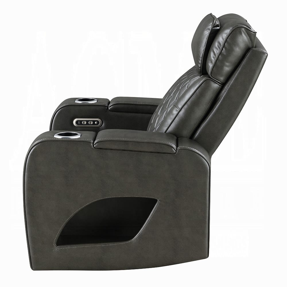 ACME Furniture - Taddeo - Power Motion Recliner w/Power Headrest, USB, Wireless Chaeger & LED  - Dark Gray Synthetic Leather  - LV06232 view 3