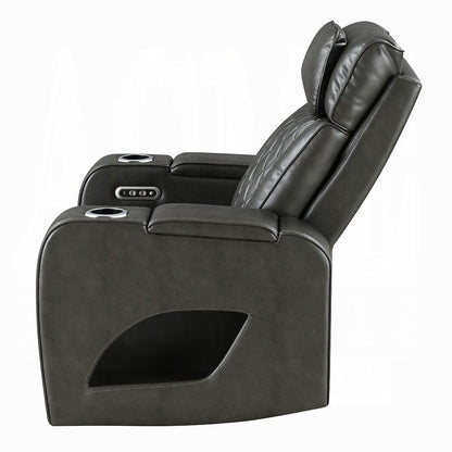 ACME Furniture - Taddeo - Power Motion Recliner w/Power Headrest, USB, Wireless Chaeger & LED  - Dark Gray Synthetic Leather  - LV06232 view 3