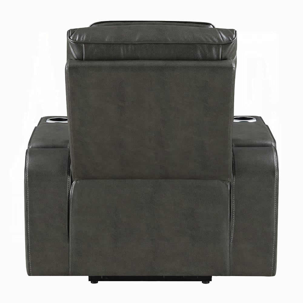 ACME Furniture - Taddeo - Power Motion Recliner w/Power Headrest, USB, Wireless Chaeger & LED  - Dark Gray Synthetic Leather  - LV06232 view 4