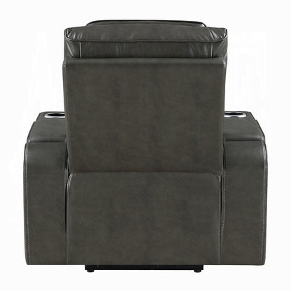 ACME Furniture - Taddeo - Power Motion Recliner w/Power Headrest, USB, Wireless Chaeger & LED  - Dark Gray Synthetic Leather  - LV06232 view 4
