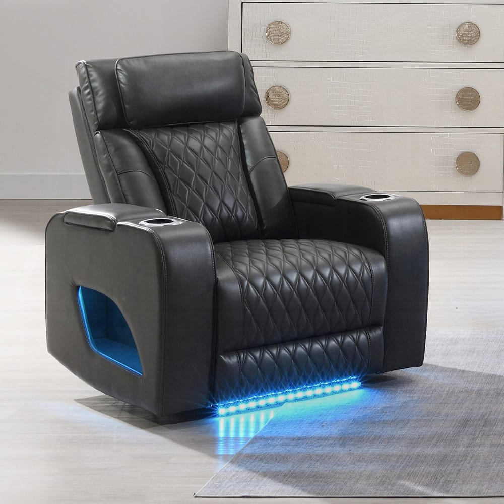 ACME Furniture - Taddeo - Power Motion Recliner w/Power Headrest, USB, Wireless Chaeger & LED  - Dark Gray Synthetic Leather  - LV06232 view 5