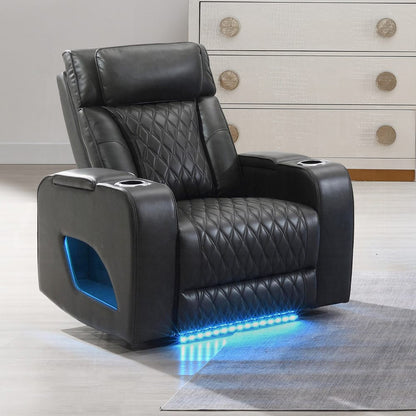 ACME Furniture - Taddeo - Power Motion Recliner w/Power Headrest, USB, Wireless Chaeger & LED  - Dark Gray Synthetic Leather  - LV06232 view 5