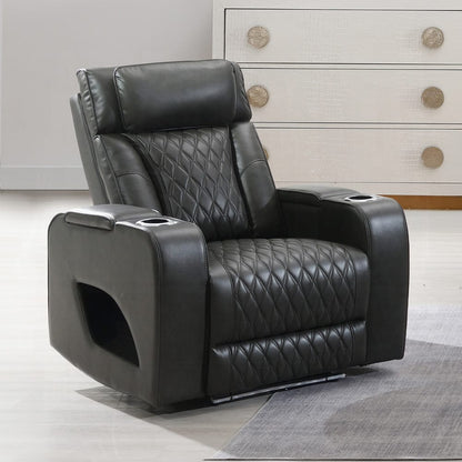 ACME Furniture - Taddeo - Power Motion Recliner w/Power Headrest, USB, Wireless Chaeger & LED  - Dark Gray Synthetic Leather  - LV06232 view 6